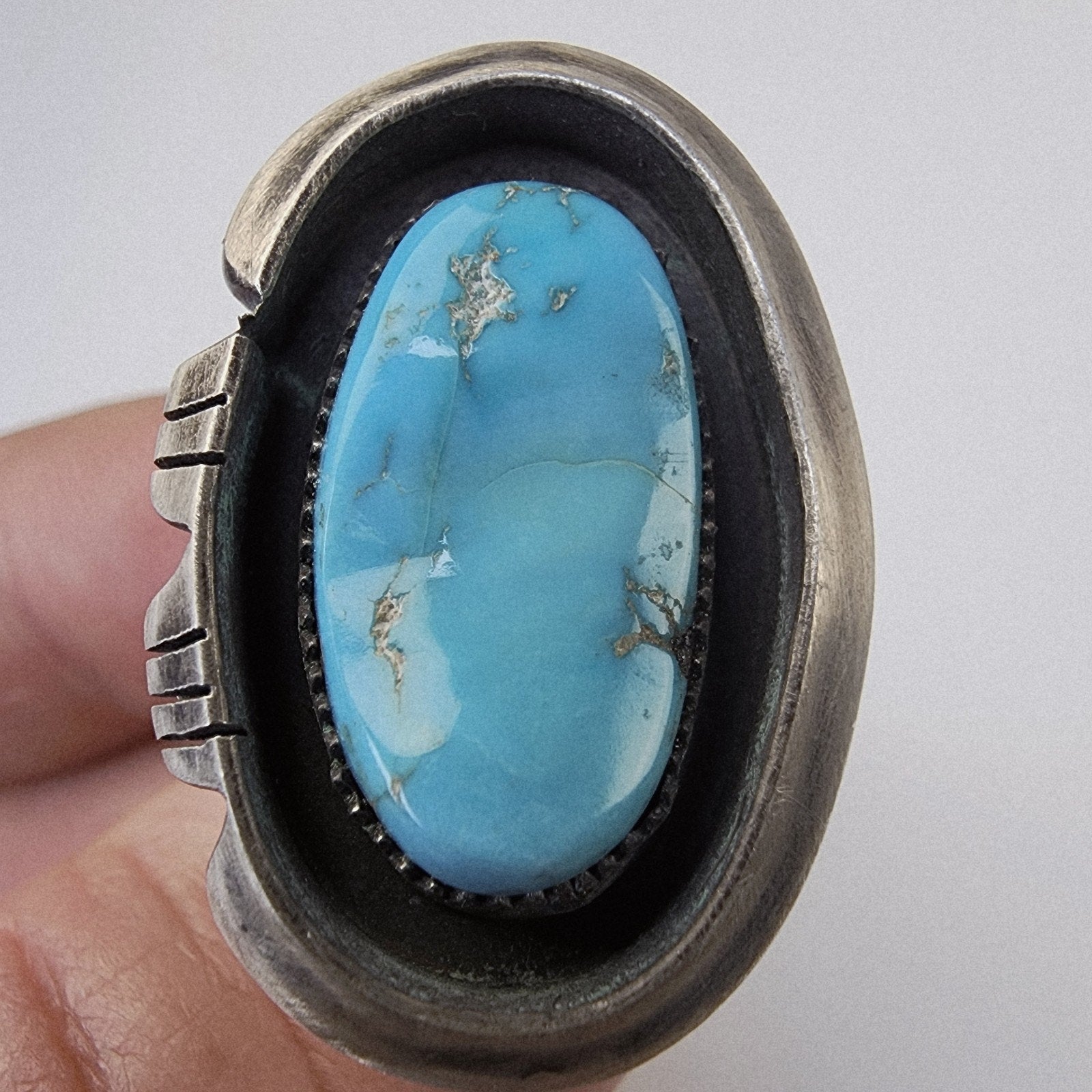 Kingman Turquoise Shadowbox Ring by Ruben Castillo Size 11 Sterling Silver 925