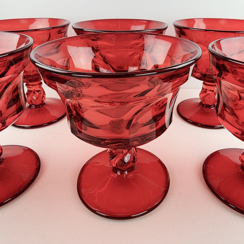 Fostoria Jamestown Ruby Sherbet Ice Cream Glasses Dish Set of 6 Vintage