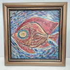 Abstract Fish Acrylic Painting on Panel Signed Cori & Framed