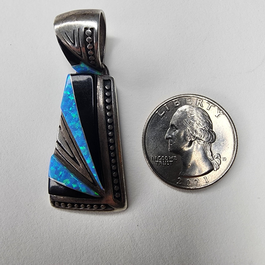 Opal Pendant Black Onyx Sterling Silver 925 by Designer Silver Clouds