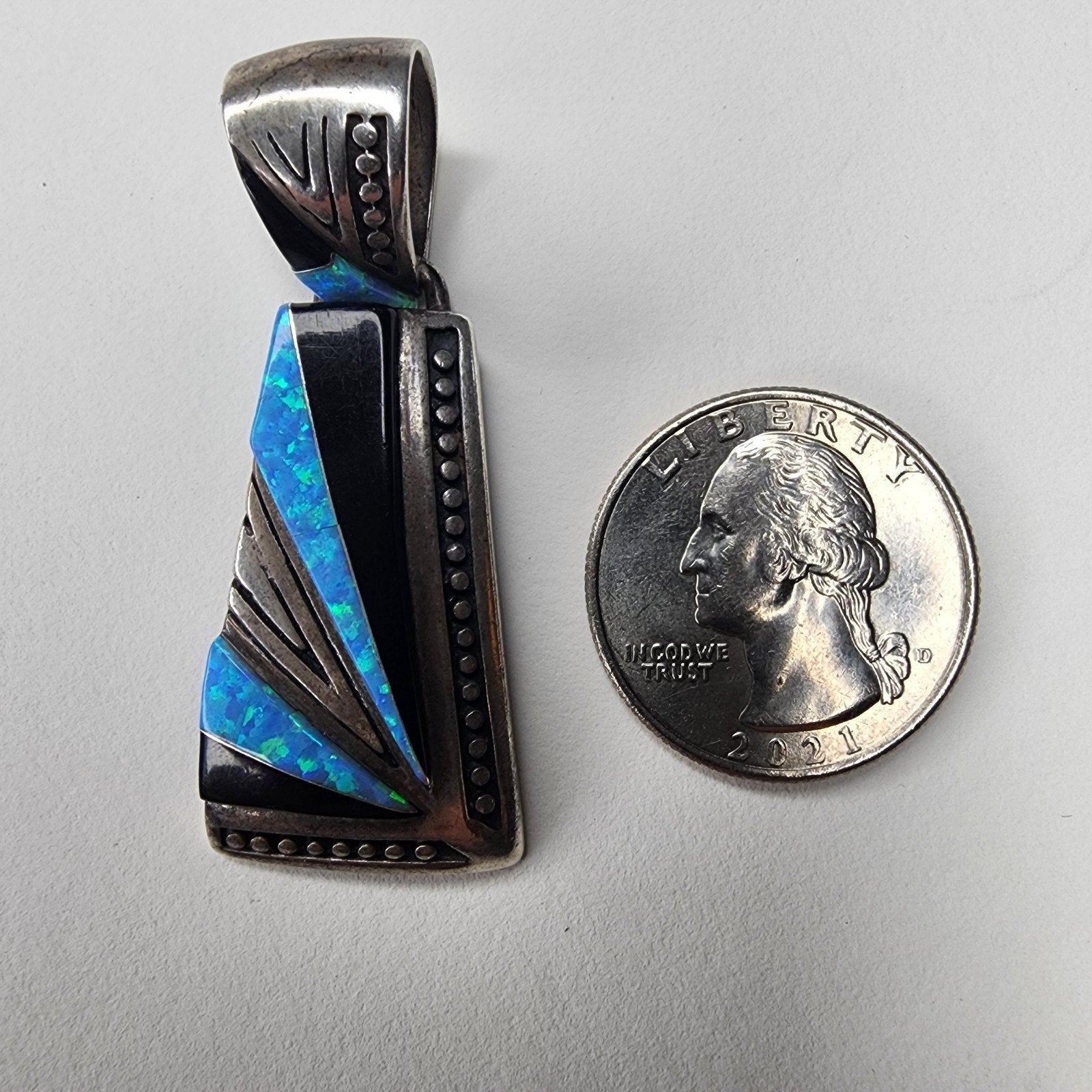 Opal Pendant Black Onyx Sterling Silver 925 by Designer Silver Clouds