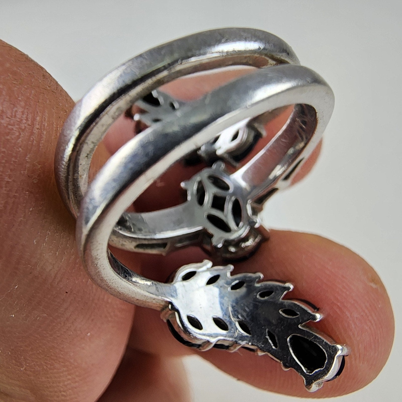 Sapphire Cluster Bypass Ring Size 7 1/2 Sterling Silver 925 Vintage