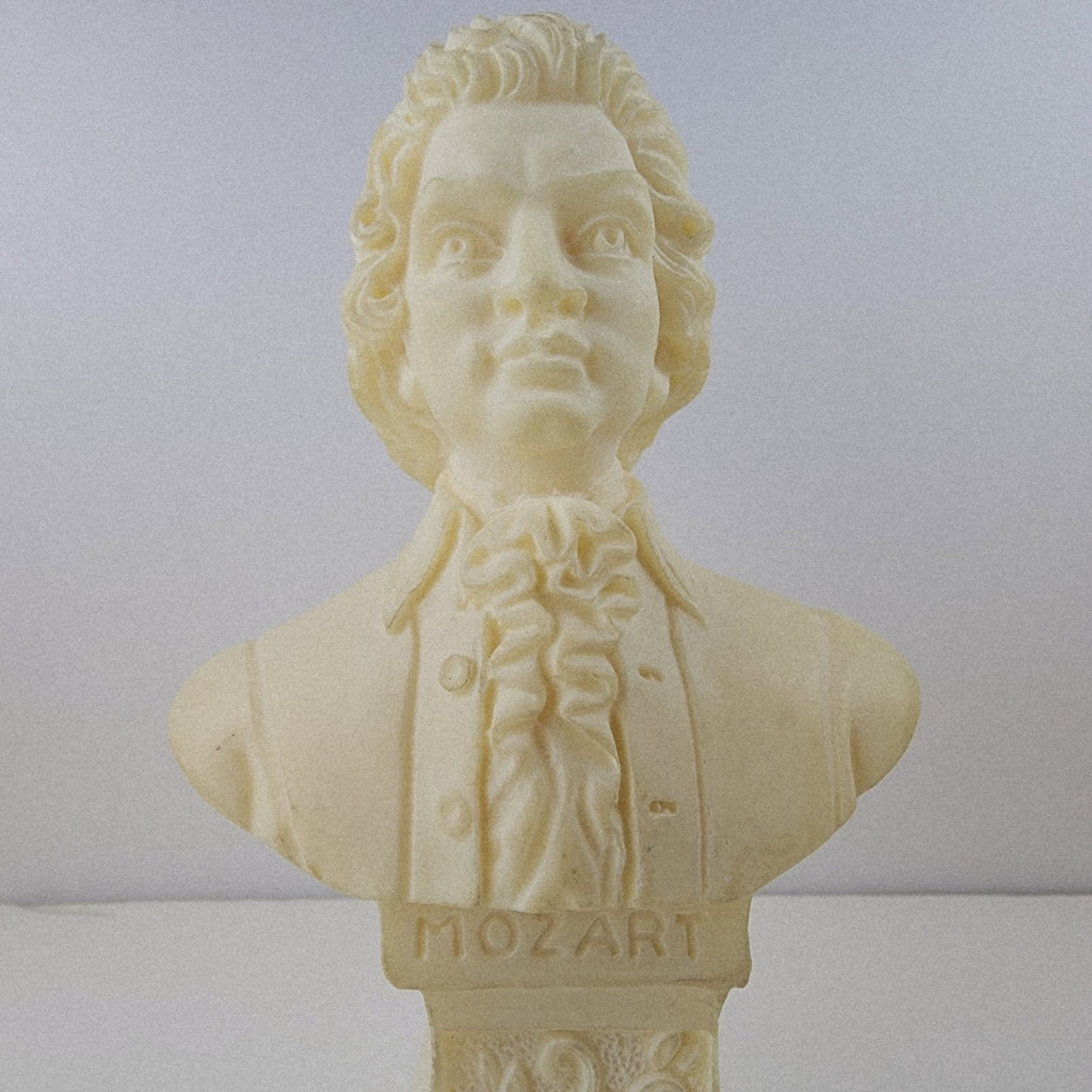 4" Mozart Bust Figure Vintage White Stone