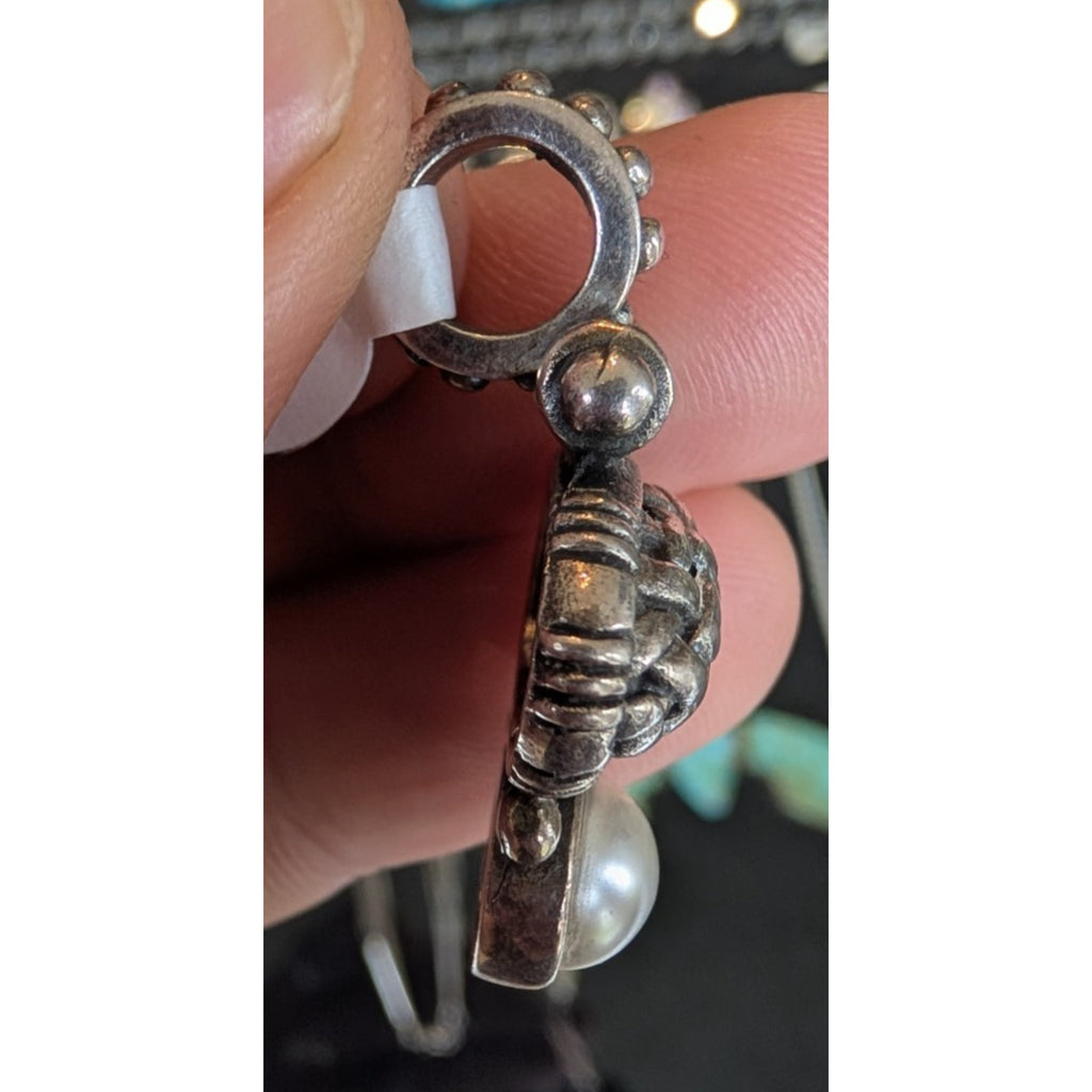 Vintage Thai Pearl Basketweave Sterling Silver 925 Pendant