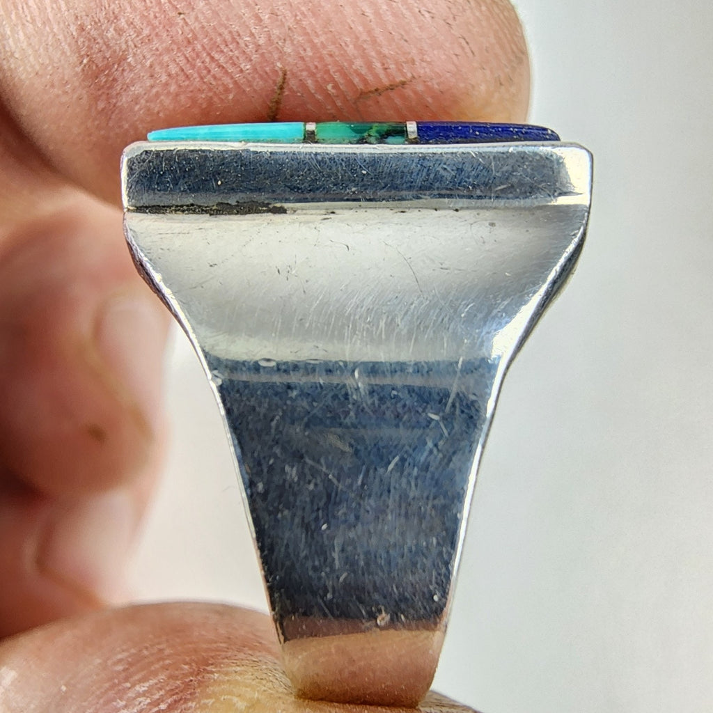 Touch of Santa Fe Inlay Ring Size 9 1/2 Turquoise Onyx Lapis Sterling Silver 925