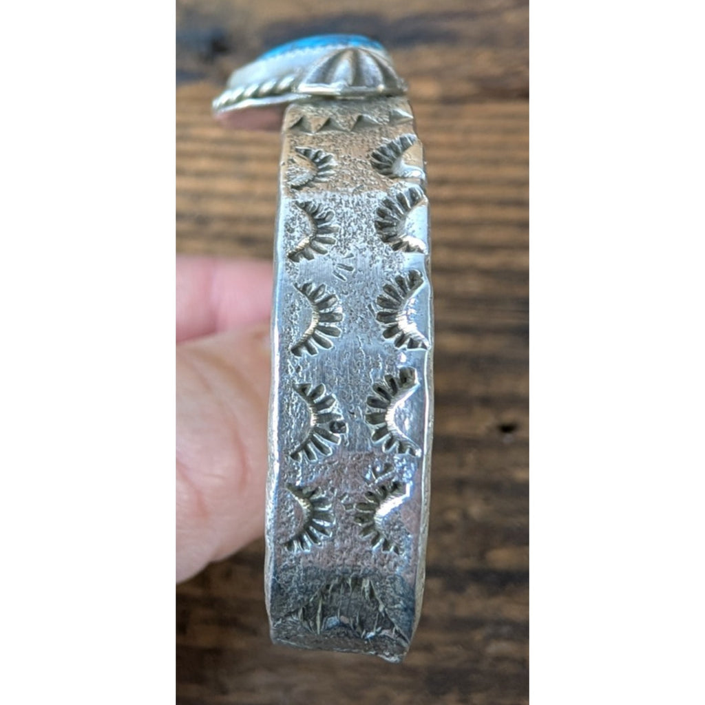 Ruben Castillo Turquoise Sterling Silver 925 Native Cuff Tufa Cast & Stamped