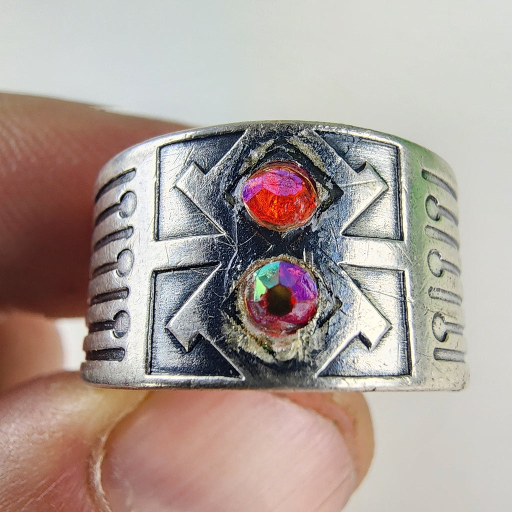 Dichroic Modernist Russian Ring Adjustable Size 8 1/2 Sterling Silver 875