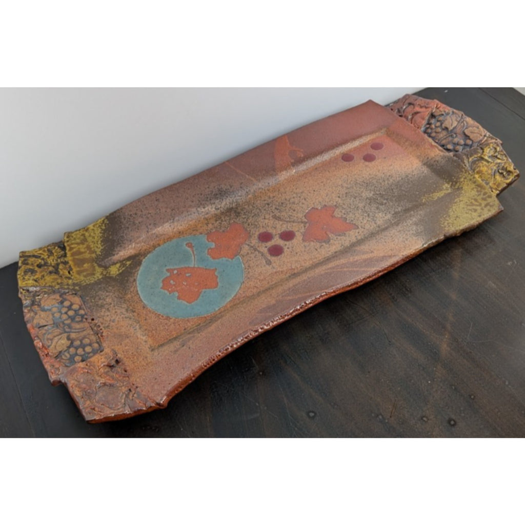 Handmade Studio Pottery Fall Leaves Tray Autumn Colors
