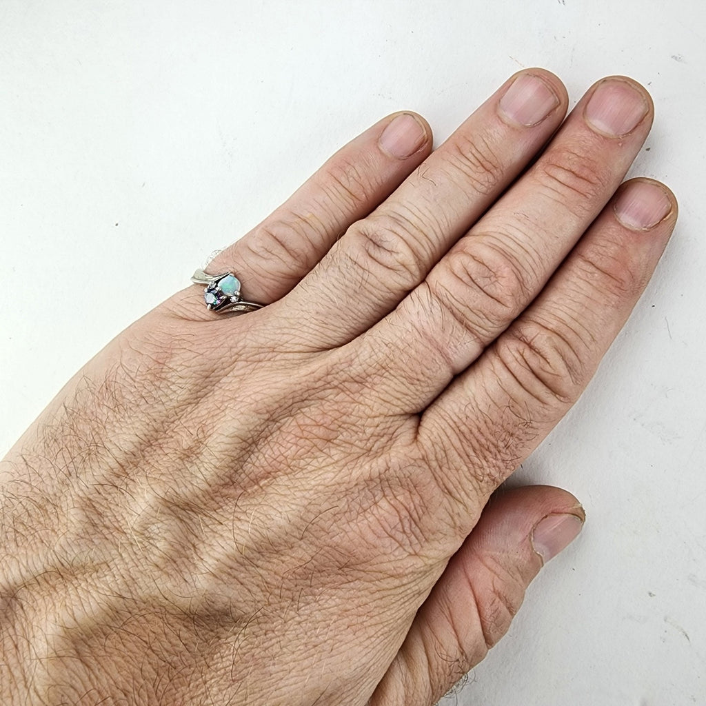 Opal & Mystic Quartz Ring Size 8 1/2 Sterling Silver 925 Vintage