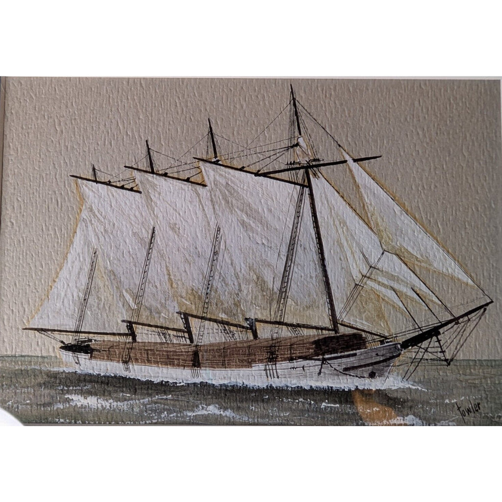 ERNEST TOWLER Sailing Ship Gouache Watercolor Painting - Beautifully Framed