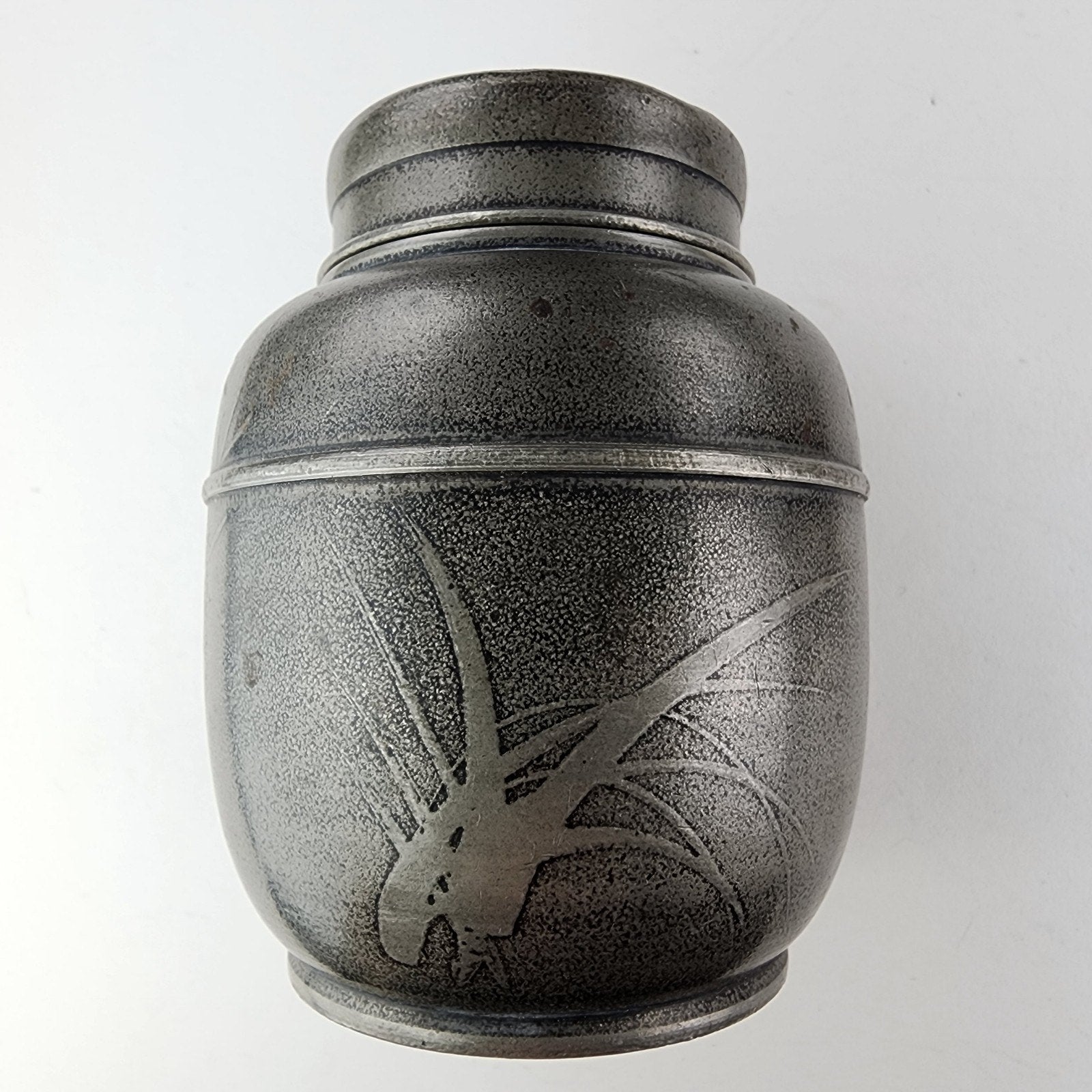 Satsuma Japanese Tin Pewter Tea Caddy Jar Signed Antique Suzuhan