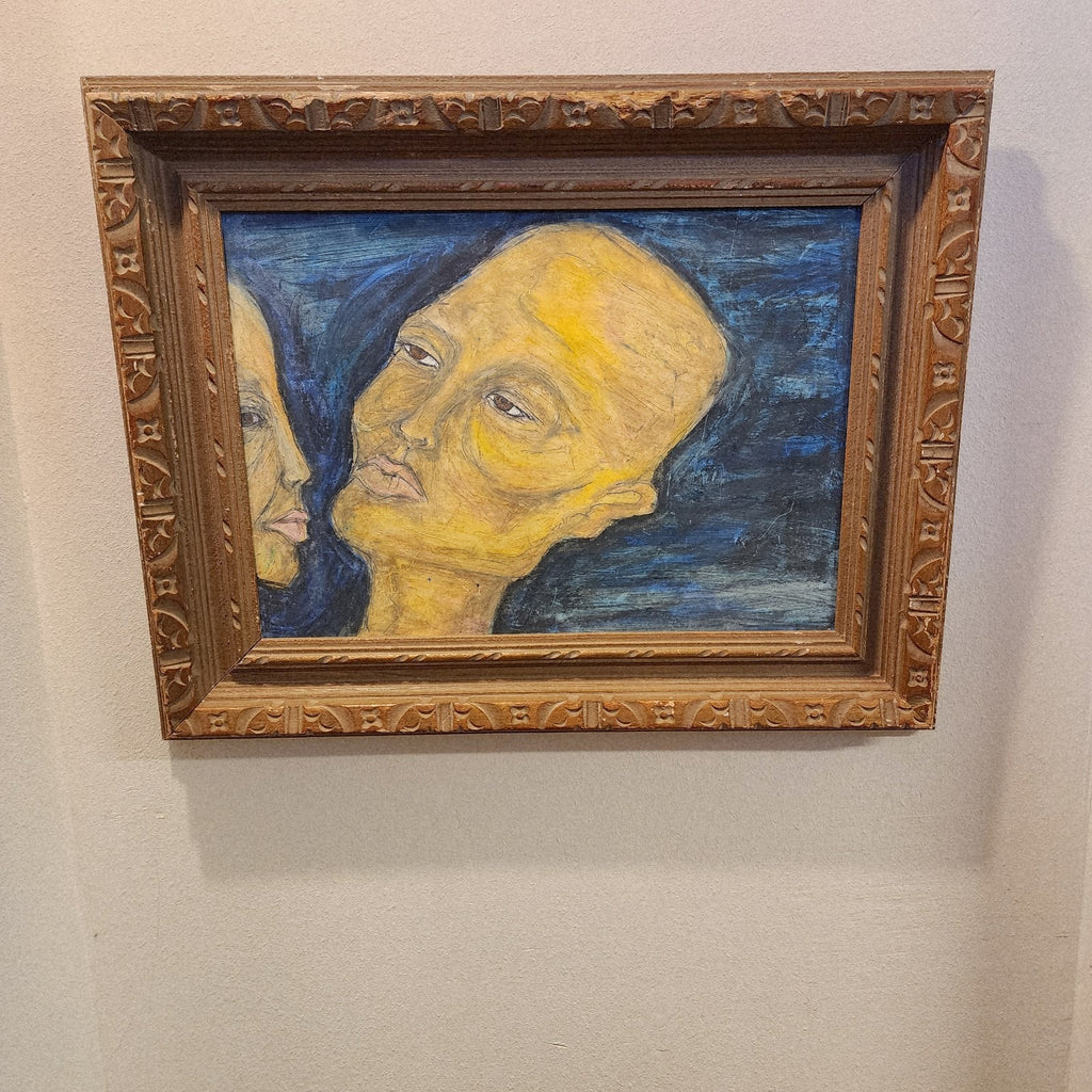 Expressionist Couple Acrylic on Panel Surrealist Painting Two Faces