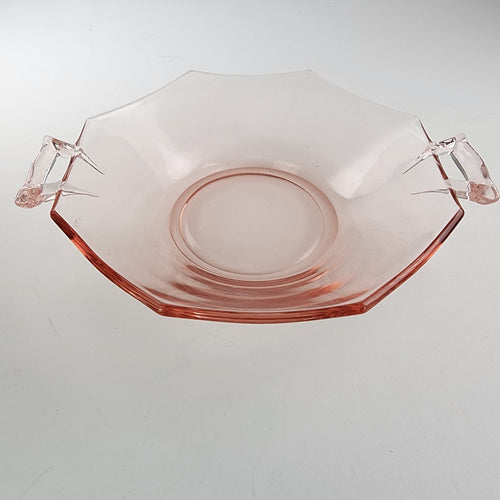 7" Pink Octagon Depression Glass Double Handled Scalloped Bowl