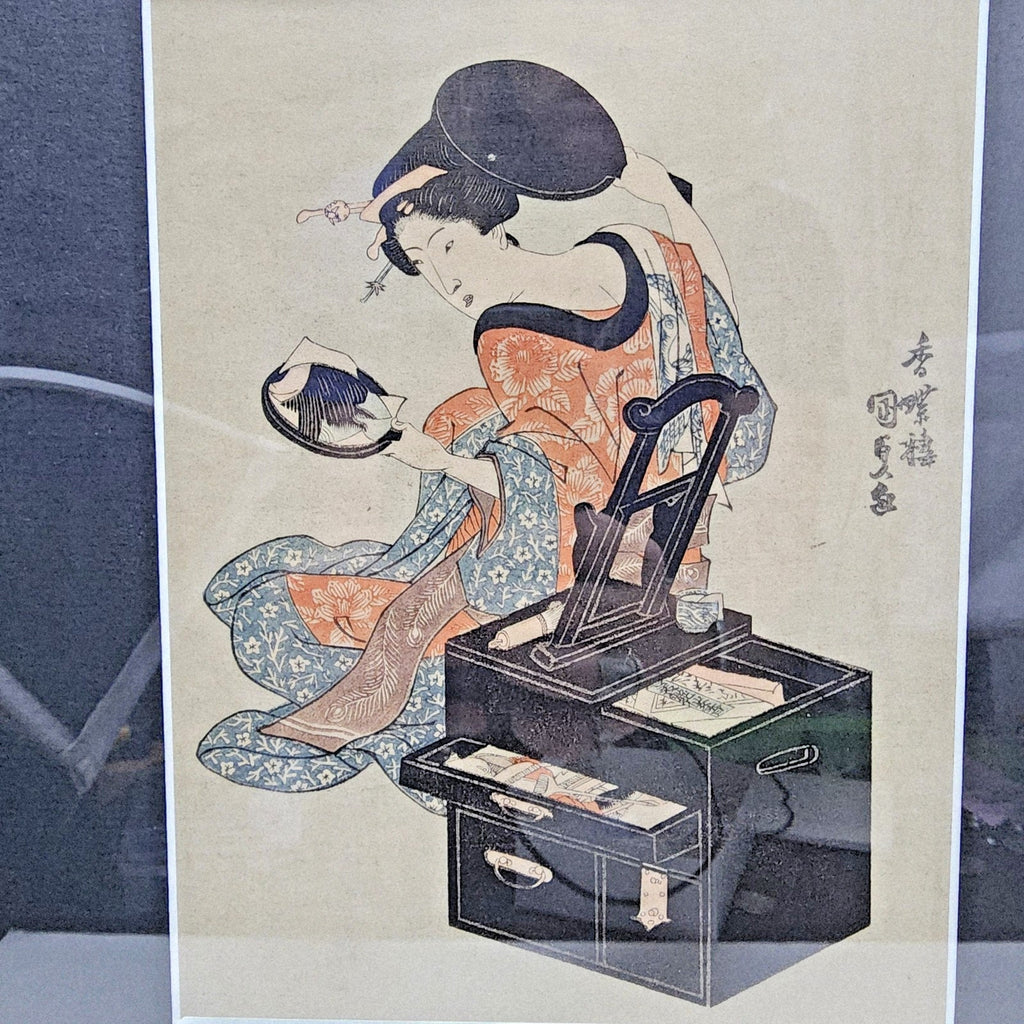 Utagawa Kunisada Signed Japanese Woodblock Print Woman with a Mirror c1830