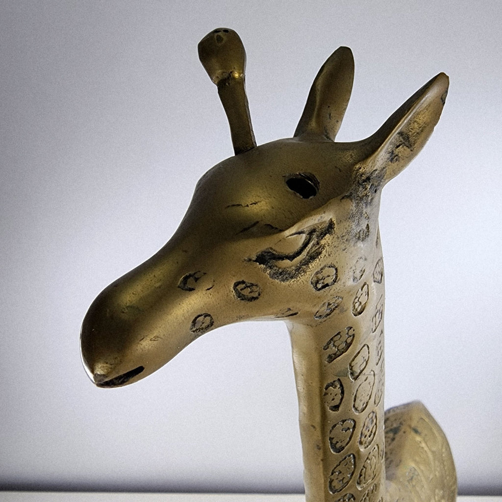 18" Brass Giraffe Animal Sculpture Midcentury MCM Stamped