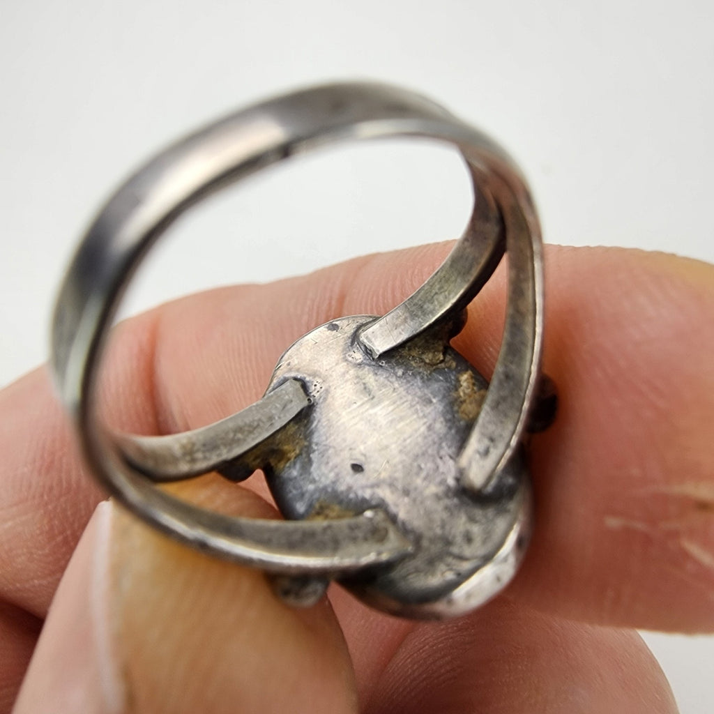 Chrysocolla Old Pawn Stamped Native Ring Size 5 3/4 Sterling Silver 925 Vintage
