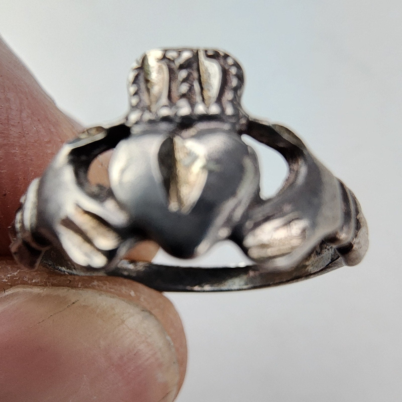 Irish Diamond Cut Claddagh Ring Size 5 Sterling Silver 925 Vintage