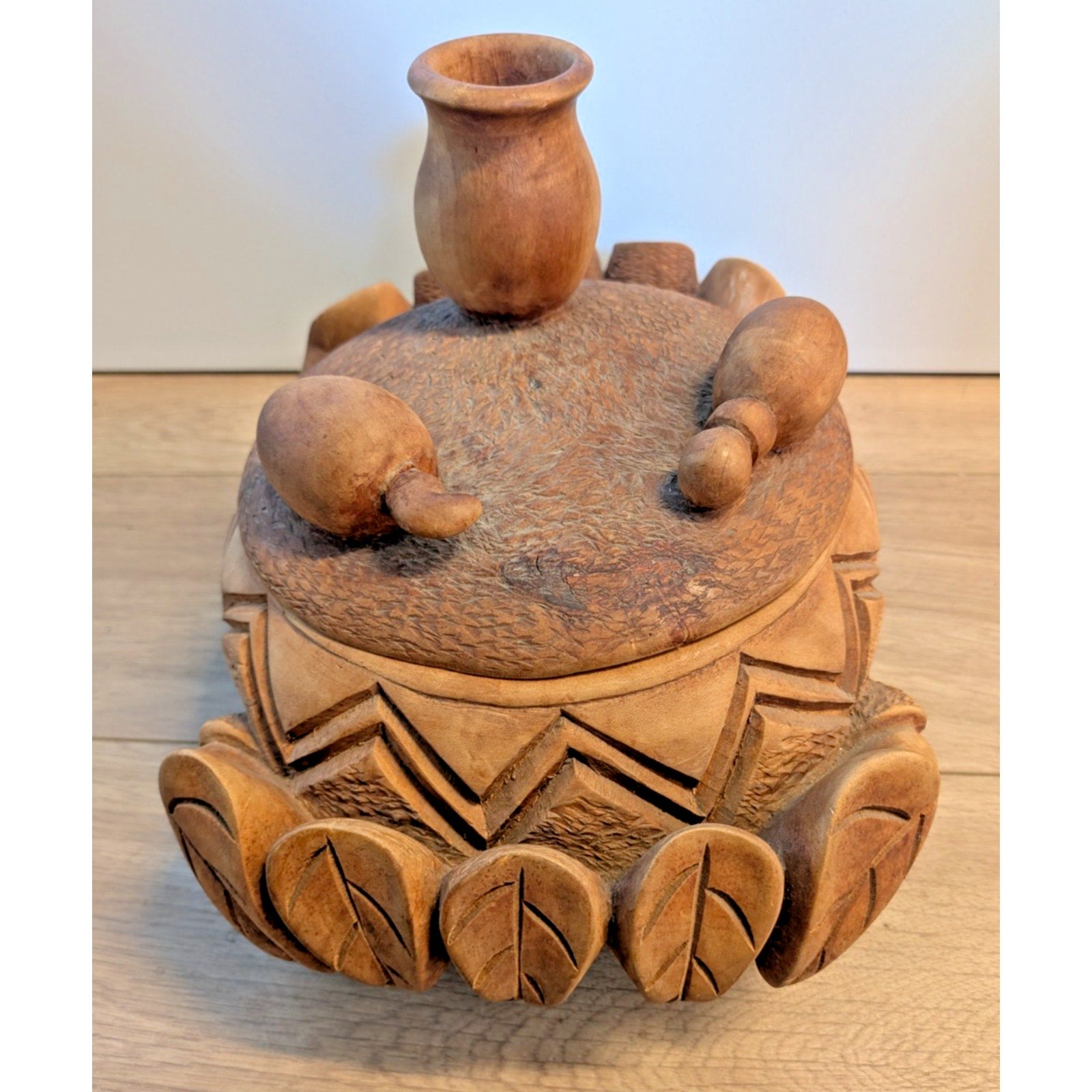 Hand Carved Wood Native Container Box Signed Mazive 1994
