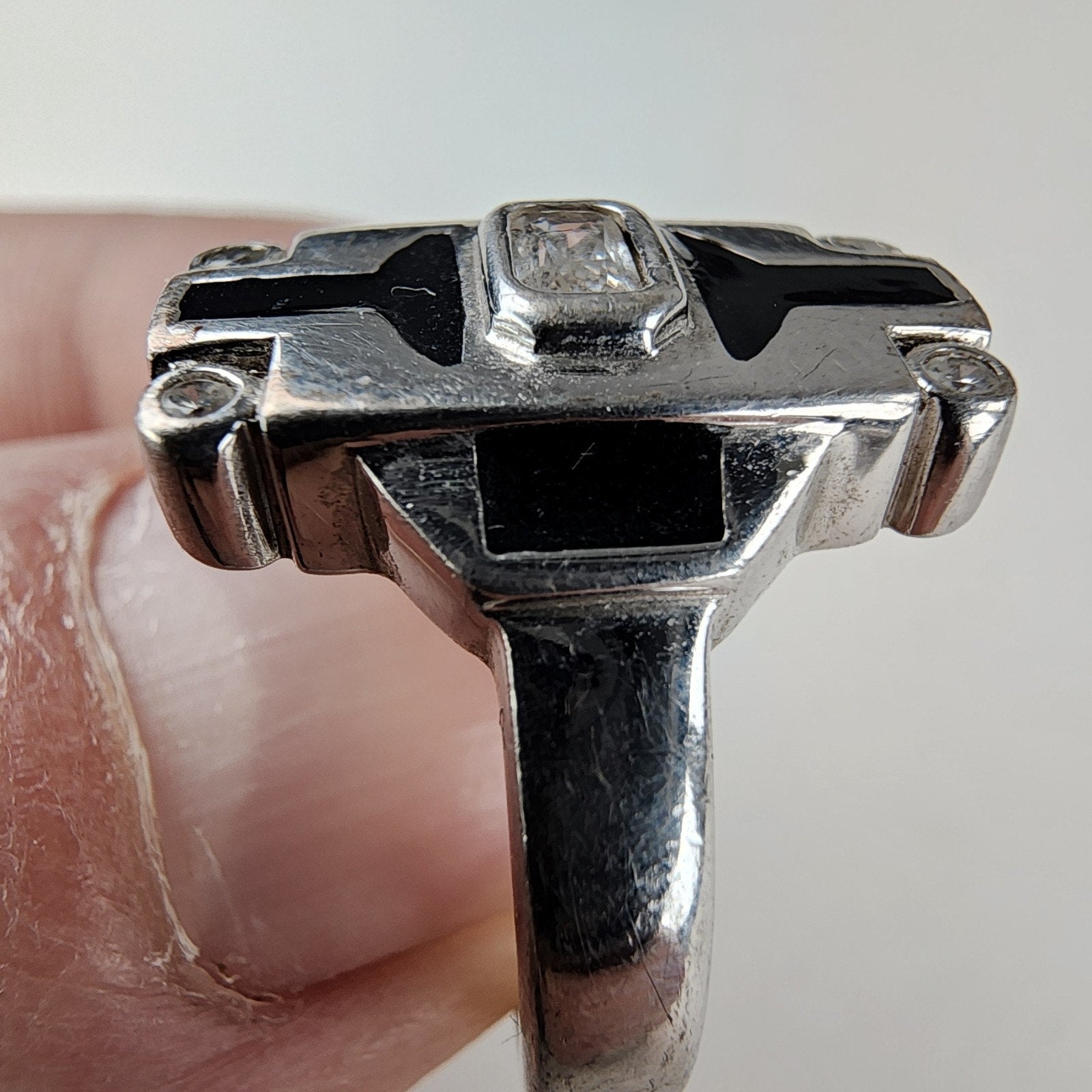 Art Deco Revival Sterling Silver 925 Cocktail Ring Size 7