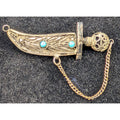 Vintage Filigree Turquoise Dagger Pendant or Brooch Sterling Silver 935 Isreal