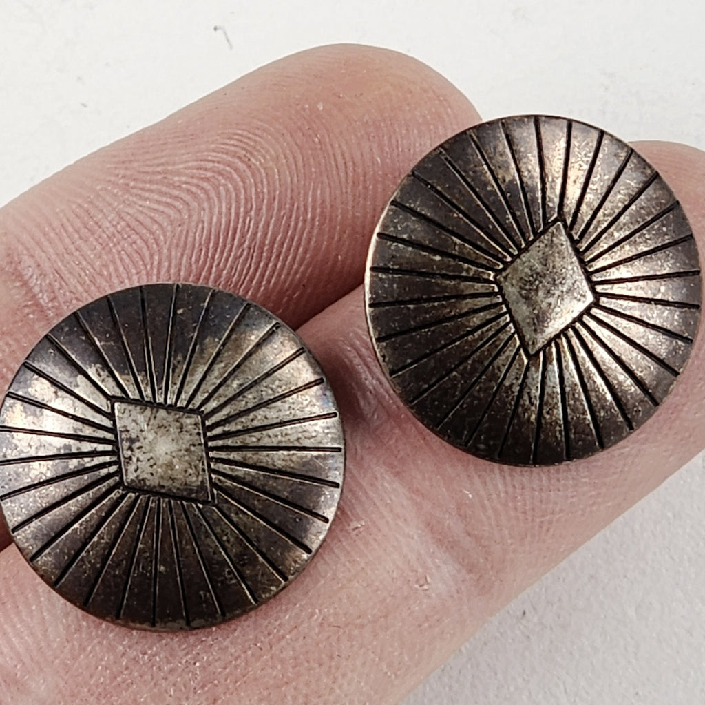 Native Stamped Concho Button Earrings Old Pawn Sterling Silver 925 Vintage