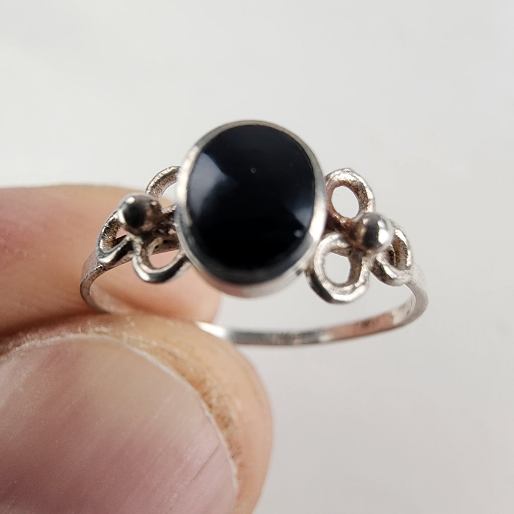 Vintage Black Onyx Inlay Ring Size 5 3/4 in Sterling Silver 925