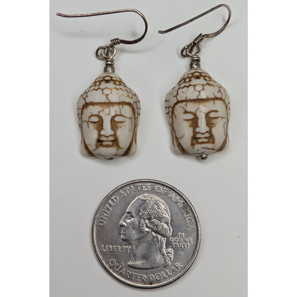 Buddha Head Sterling Silver 925 Dangle Earrings Vintage