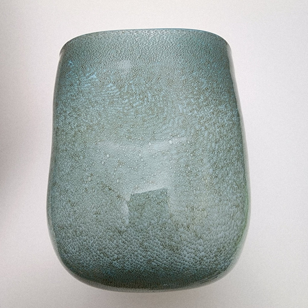 Seafoam Green Bubble Trap Art Glass Vase Hand Blown Square Vessel