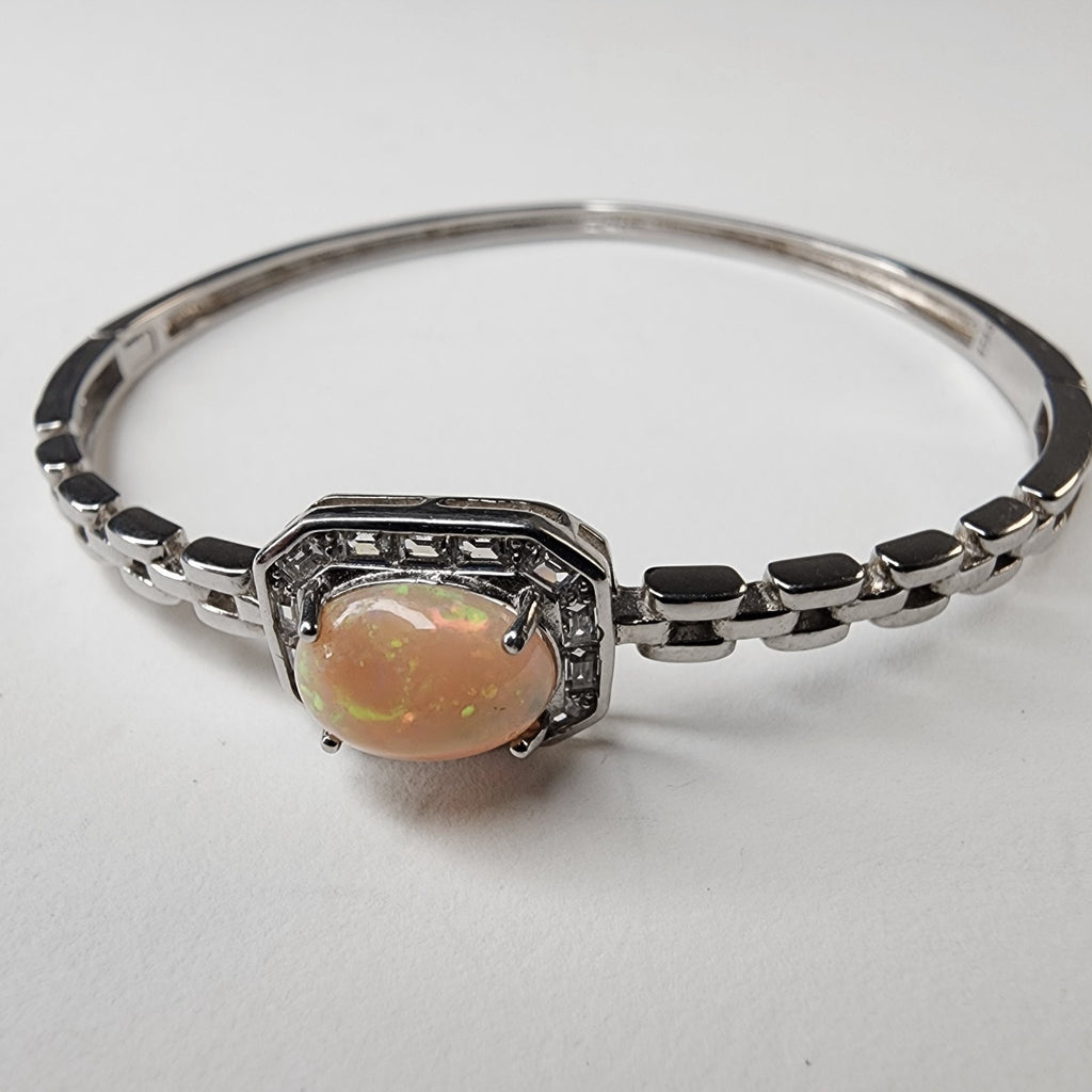 Ethopian Opal Halo Sterling Silver 925 Hinged Designer Bracelet
