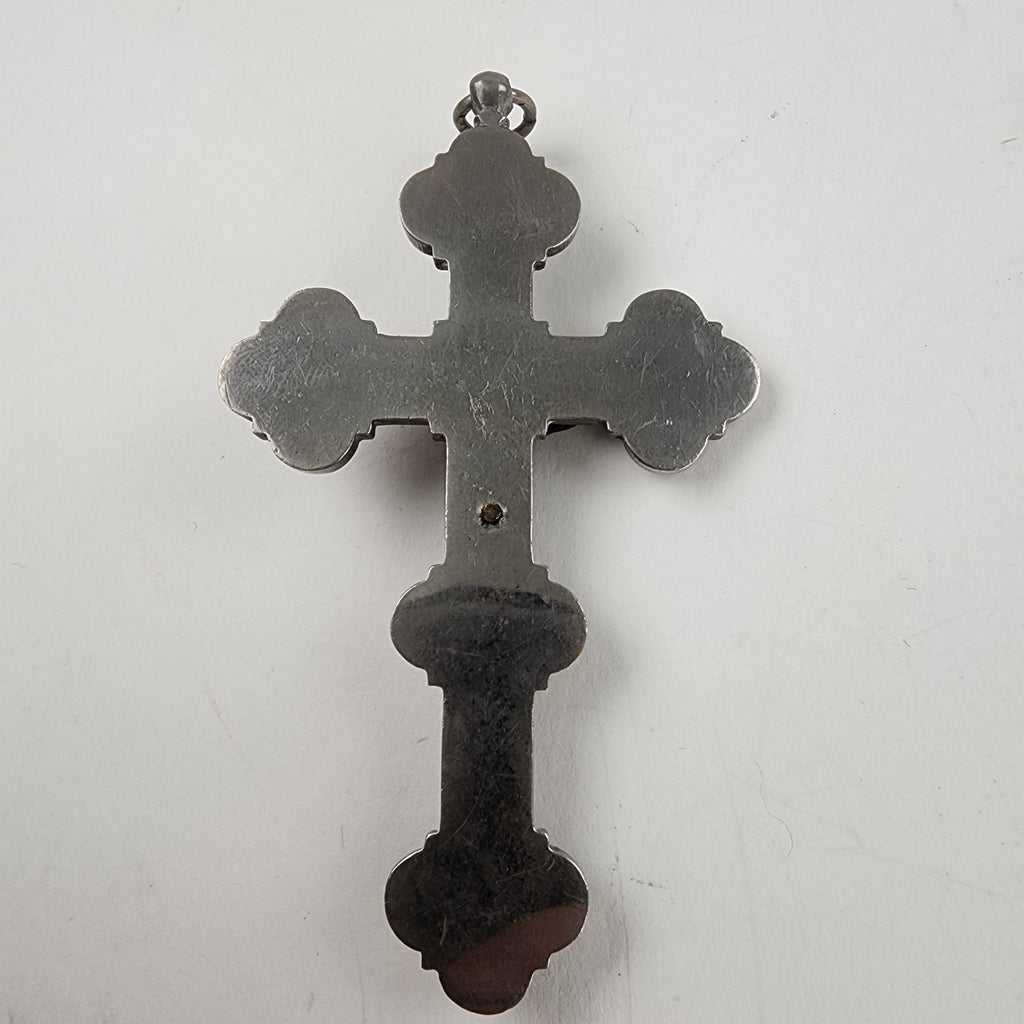 3 1/2" Antique Glass Micro Mosaic Inlay Cross Italy 19 Century