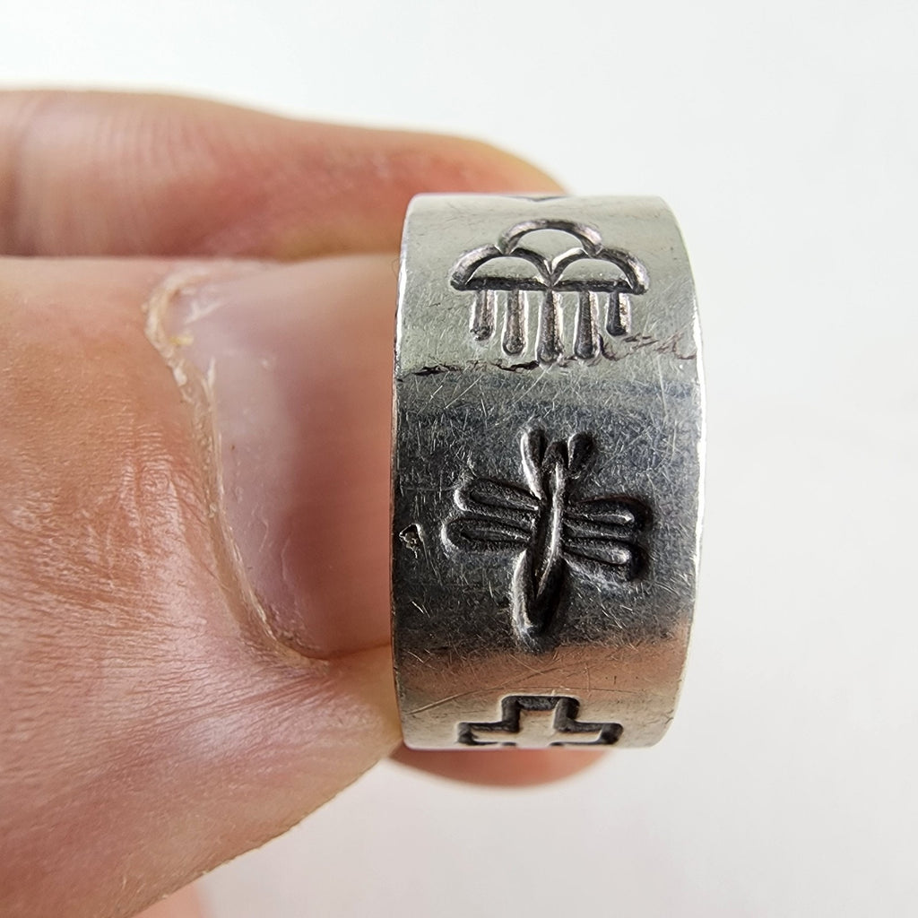 Native Symbol Stamped Ring Size 7 3/4 Sterling Silver 925 Vintage Signed NG