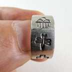 Native Symbol Stamped Ring Size 7 3/4 Sterling Silver 925 Vintage Signed NG