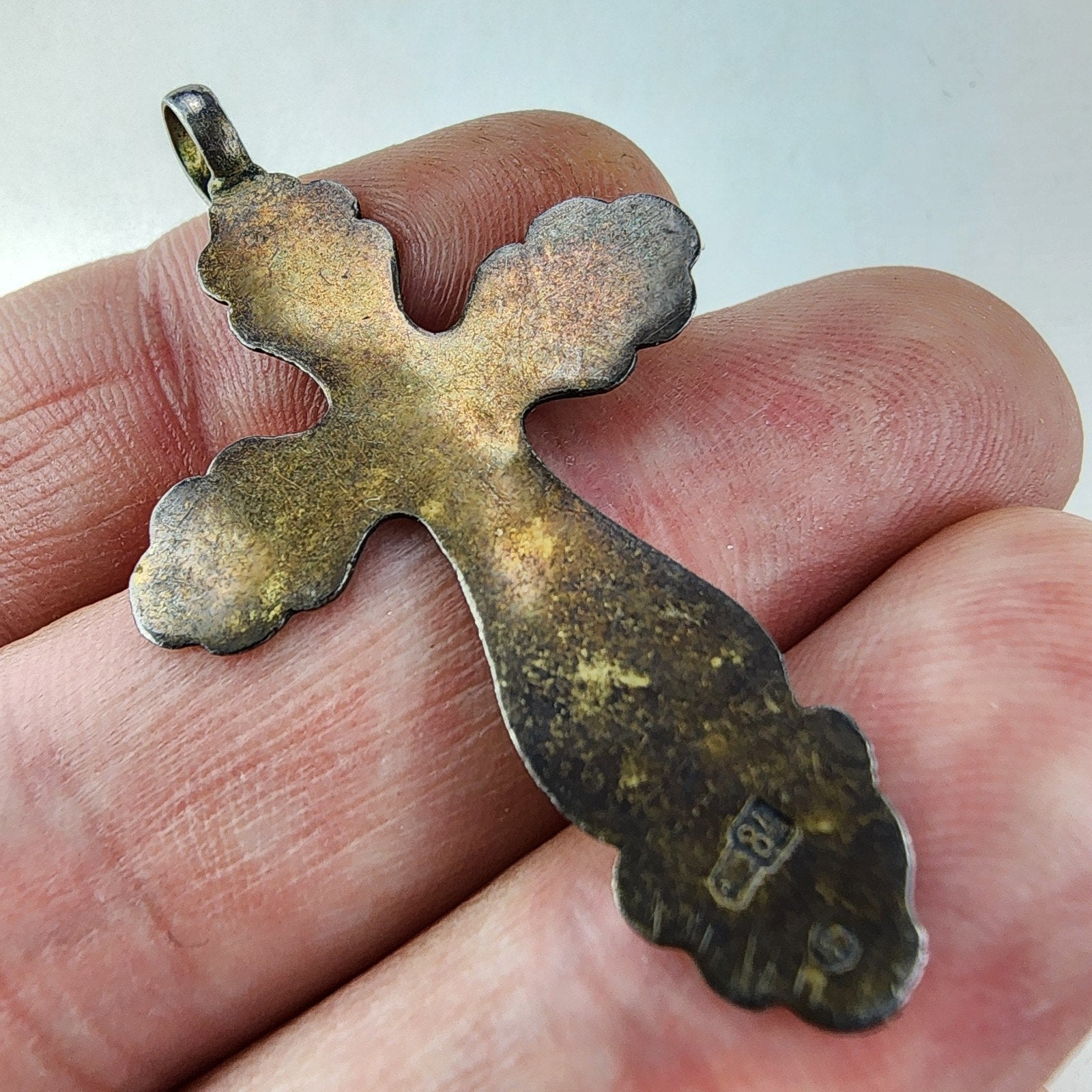 Russian Imperial Enamel 84 Silver 875 Cross Crucifix Antique Pendant