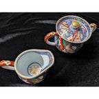 Japanese IMARI Coffee Creamer and Sugar Bowl Hand Painted Porcelain MCM Arita