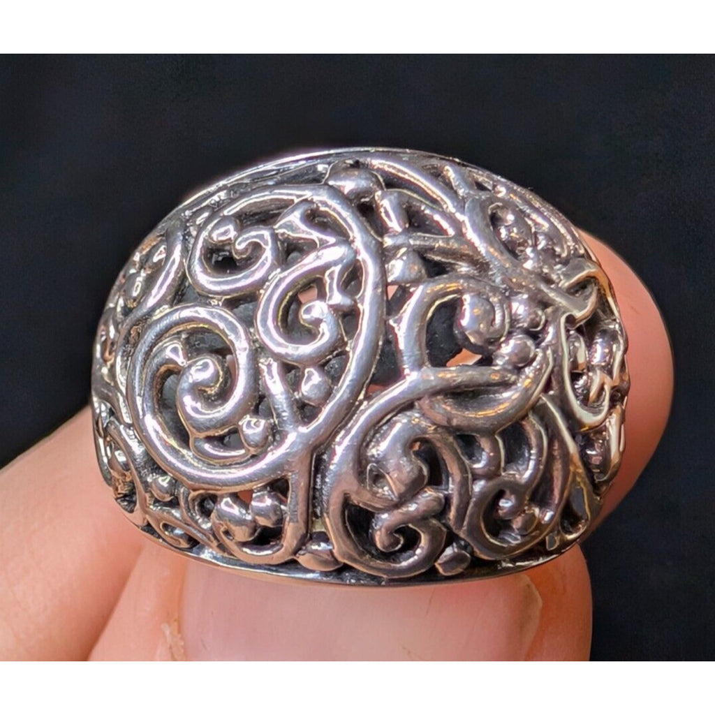 Open Filigree Scrollwork Sterling Silver 925 Ring - Size 6