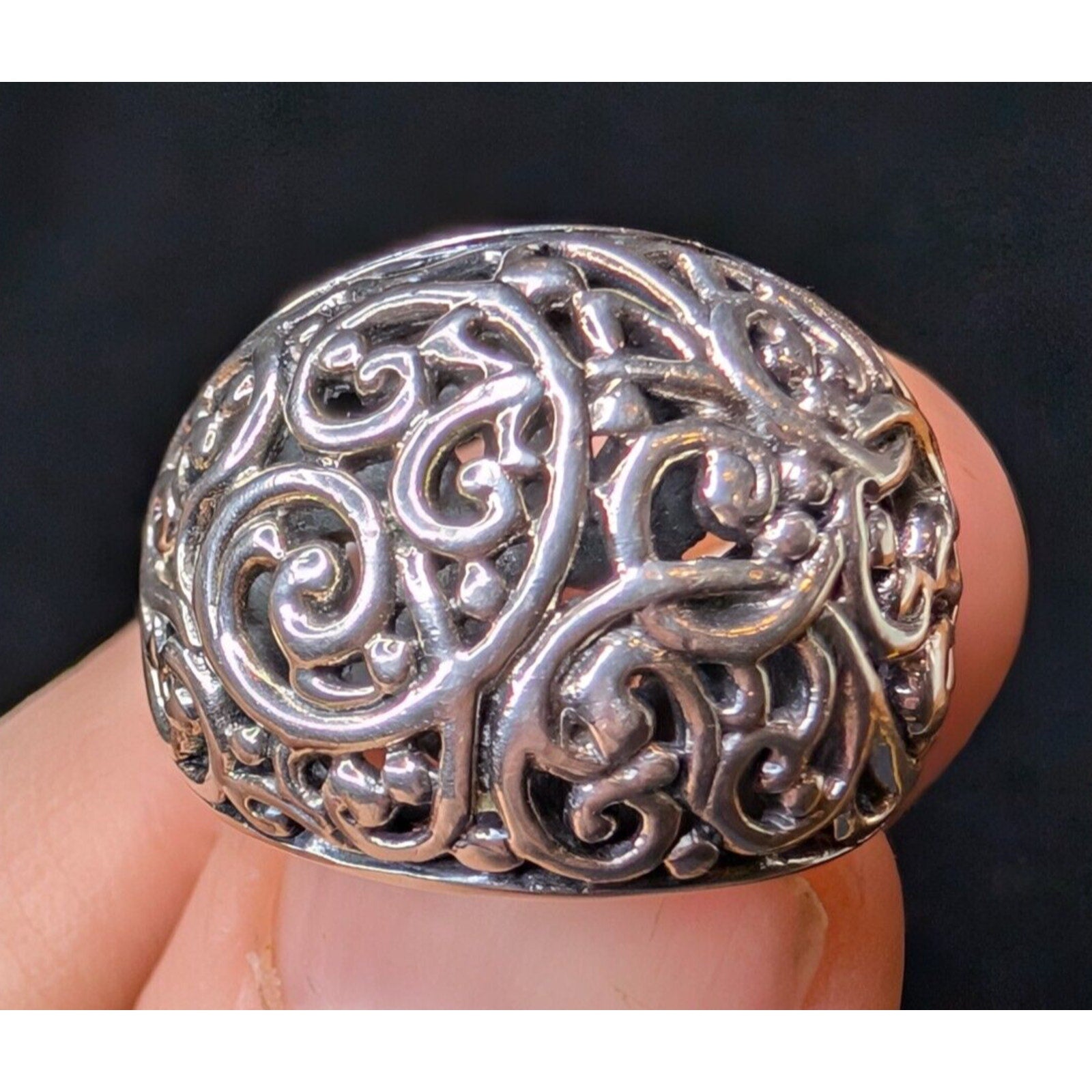 Open Filigree Scrollwork Sterling Silver 925 Ring - Size 6