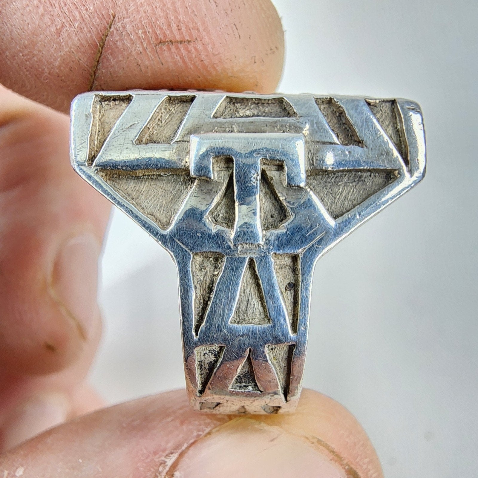 10K Gold Ruby Mayan Warrior Mexican Biker Ring Size 11 Sterling Silver 925