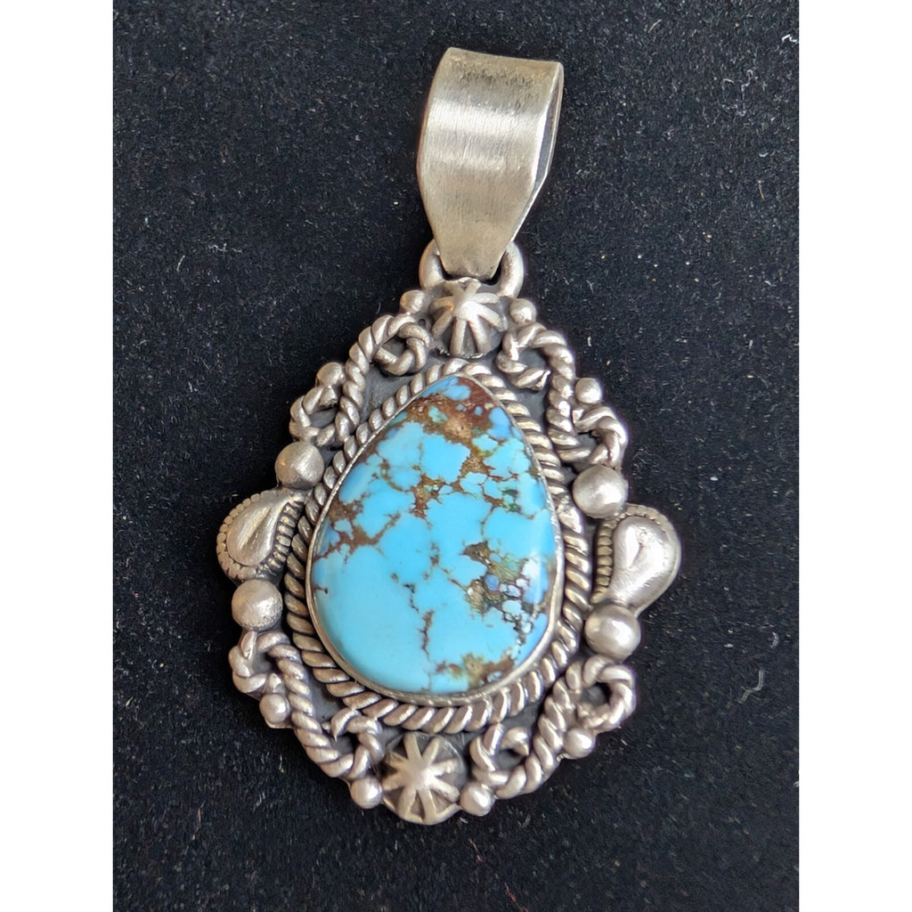 Turquoise Sterling SIlver Pendant 925 Matte Finish Southwestern Style