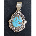 Turquoise Sterling SIlver Pendant 925 Matte Finish Southwestern Style