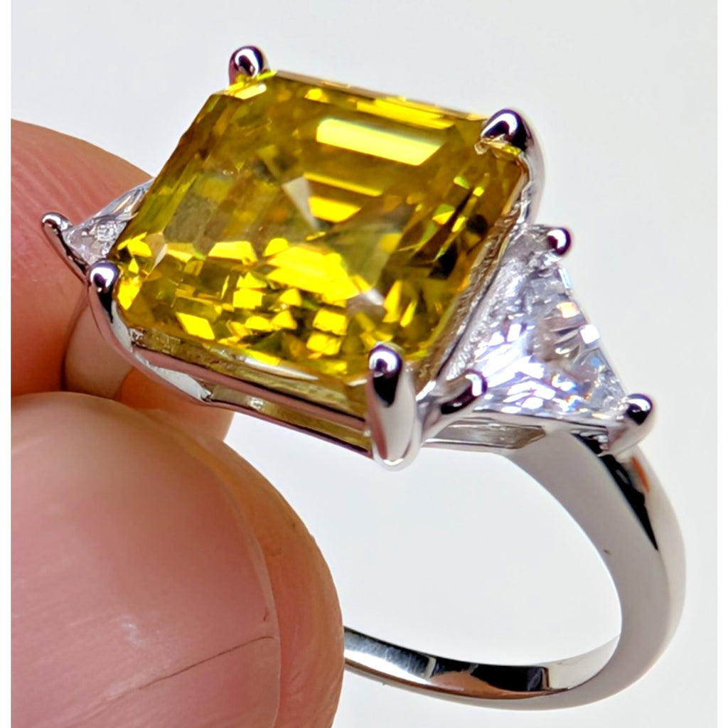 5ct Yellow Moissanite Sterling Silver 925 Cocktail Ring Size 8 Asscher Cut