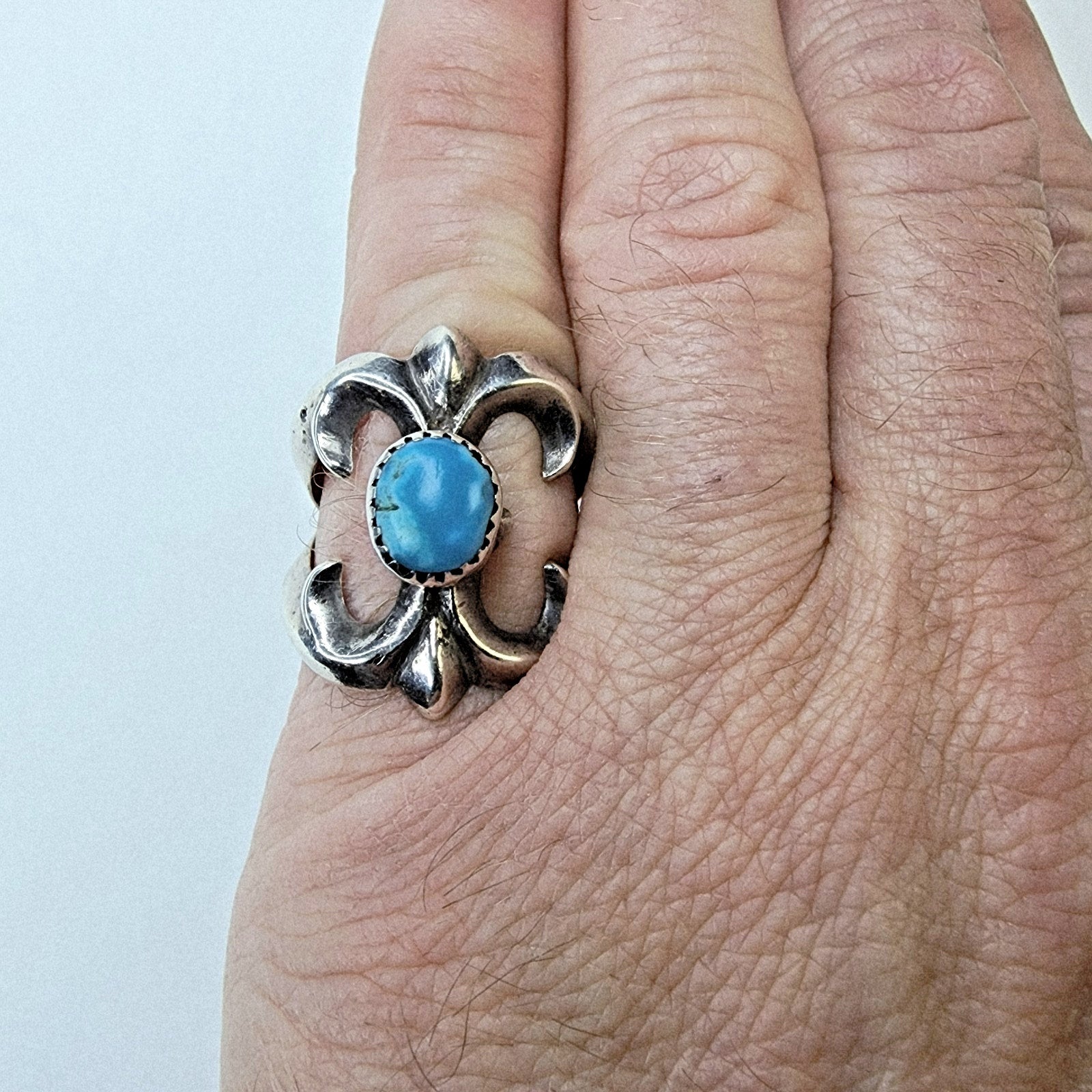 Sandcast Turquoise Native Ring Size 9 Sterling Silver 925 Vintage