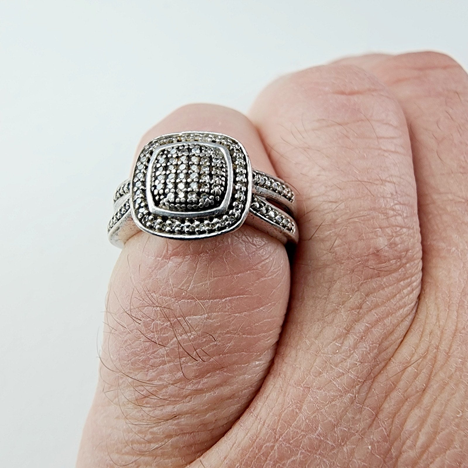 Pave Diamond Crossover Band Ring Size 7 Sterling Silver 925 Vintage