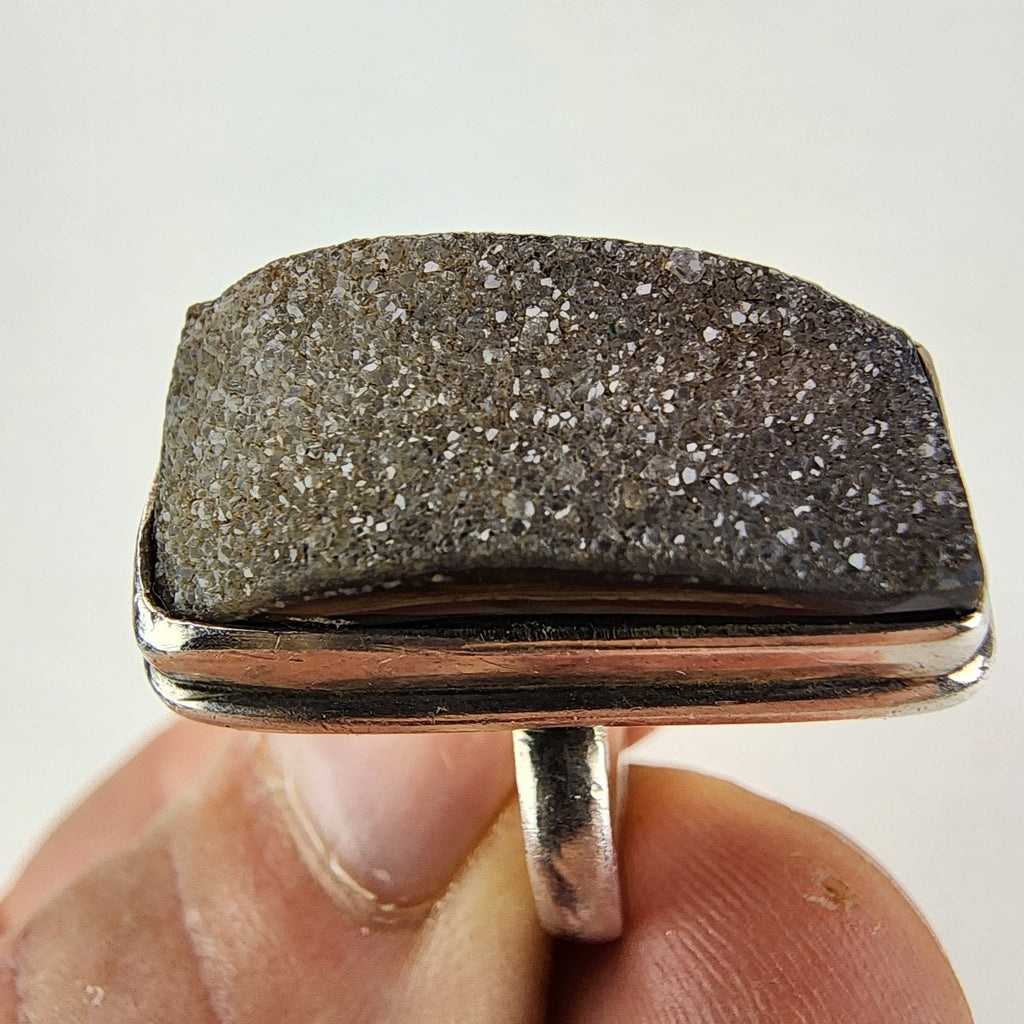 Natural Brown Quartz Druzy Ring Size 7 Sterling Silver 925 Vintage