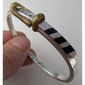 Taxco Black Onyx Belt Buckle Style Sterling Silver 925 Hinged Bracelet Brass