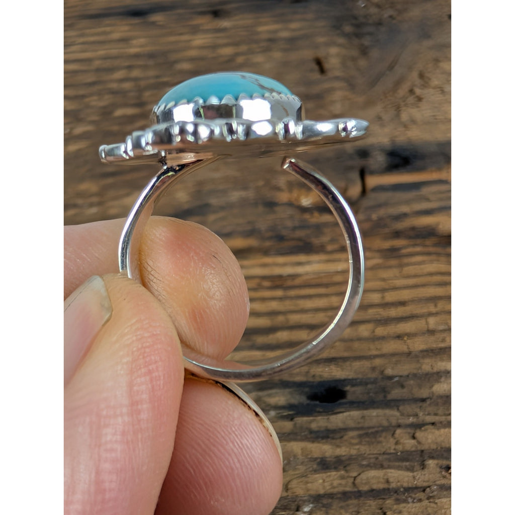 Southwestern Turquoise Stamped Sterling Silver 925 Adjustable Ring New