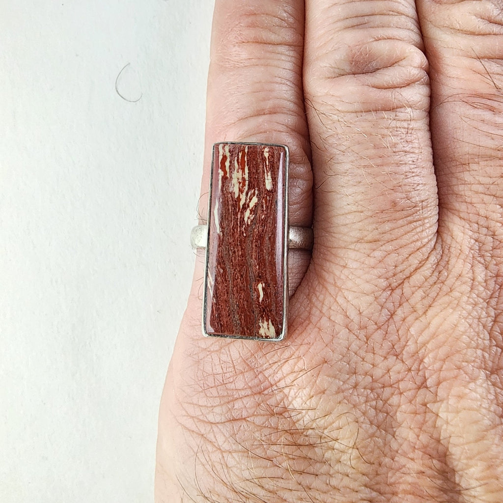 Petrified Wood Rectangle Ring Size 9 1/2 Sterling Silver 925 Vintage