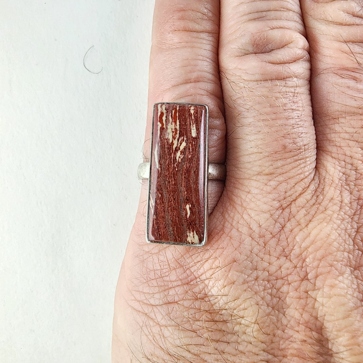 Petrified Wood Rectangle Ring Size 9 1/2 Sterling Silver 925 Vintage