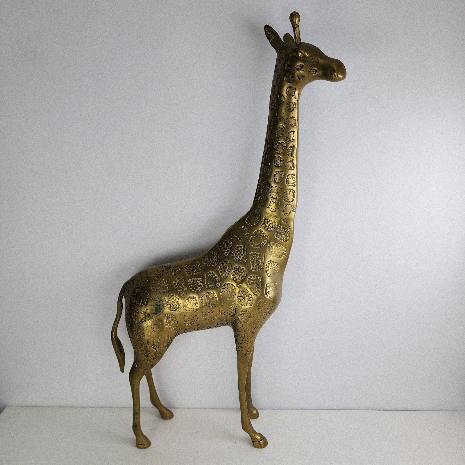 18" Brass Giraffe Animal Sculpture Midcentury MCM Stamped