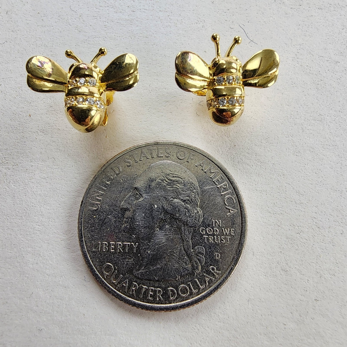 Gold Tone Bumble Bee Sterling Silver 925 Stud Earrings