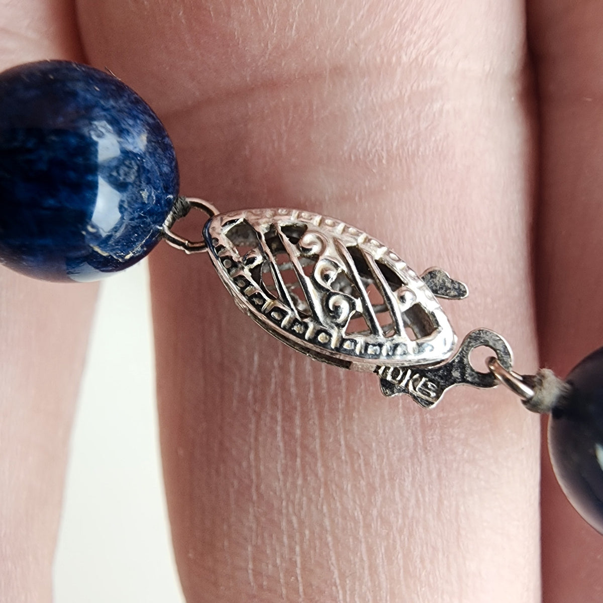 Vintage 27" Lapis Lazuli 8mm Beaded Ball Necklace with 10K White Gold Clasp